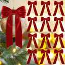 Aneco 12 Pcs Velvet Bows Christmas Ribbon Bow Tree Ornaments Vintage Xmas Bows for DIY Crafts Gift Wrapping Hair Garland Wreath Floral Holiday Door Decorations (9 x 13 Inch, Burgundy)