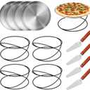 12 Pcs Pizza Pan Riser Stands Pizza Spatula Sets Includes 4 Metal Pizza Table Stands 4 Pizza Pan and 4 Wood Handle Pie Server, Pizza Rack Stand Pizza Tray for Oven Pizza Dessert Cheese Baking