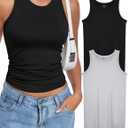 OLCHEE Womens 2PK High Neck Tank Tops Workout Long Seamless Trendy Basic Shirts Going Out Slim Fit 2025 (S)