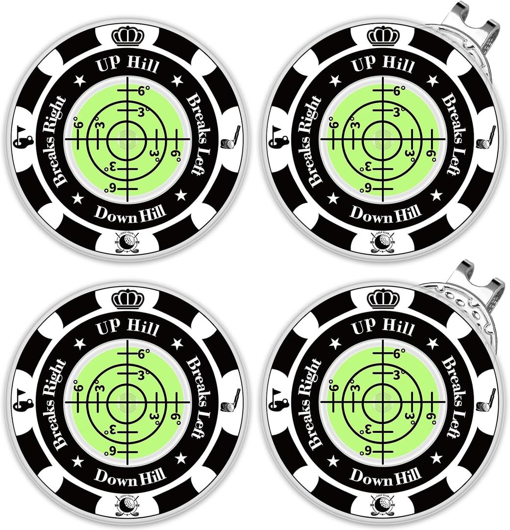 Golf Green Reader, 4 Pack Ball Marker for Putting Green with Bubble, Golf Accessories Putt Aid Tool with Hat Clip
