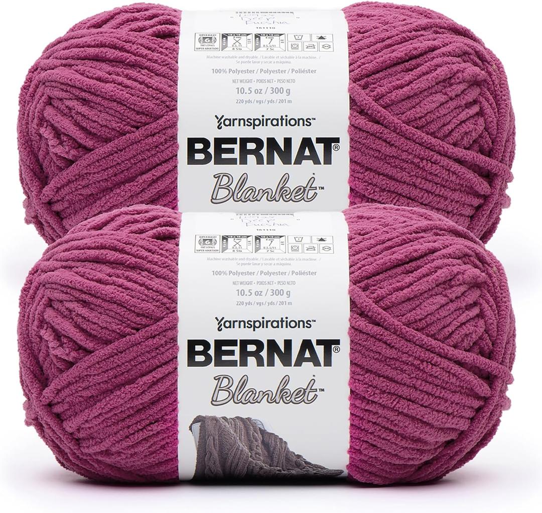 Bernat Blanket BB DEEP Fucshia Yarn - 2 Pack of 300g/10.5 oz - 100% Polyester - #6 Super Bulky - 220 Yards - Knitting/Crochet