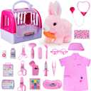 Doctor Kit for Girls -Vet Play Sets for Kids, Pretend Play Doctor Set with Pet Cage and Bunny Toy, Doctor Play Gift for Kids Toddlers Ages 3 4 5 6 Year Old for Role Play (Pink Bunny)