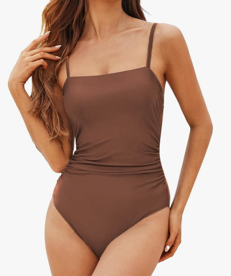 CUPSHE Women Swimsuit One Piece Bathing Suit Square Neck Cutout Back Tummy Control with Adjustable Spaghetti Strap, size M, Chestnut Brown CUPSHE Women Swimsuit One Piece Bathing Suit Square Neck Cutout Back Tummy Control with Adjustable Spaghetti Strap, size M, Chestnut Brown