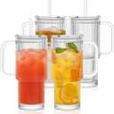 INSETLAN 24oz Ribbed Glass Tumbler with Handle & Lid 4-Pack Large Iced Coffee Cups with Straws, Modern Glass Mug for Cold & Hot Beverages, Aesthetic Travel Cup for Smoothies, Tea, and Juice