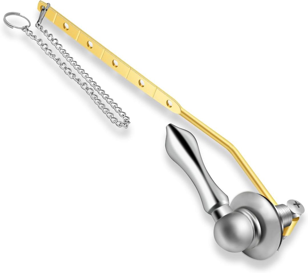 Boltigen Universal Front Angle Mount Toilet Handle, Chrome Finish Toilet Tank Flush Handle Lever, Toilet Trip Lever Handle Replacement Kit with 1pc Stainless Steel Flapper Chain