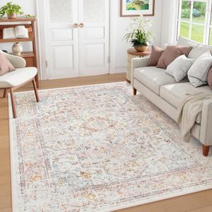 Istana Beige Area Rug 8x10, Machine Washable, Stain Resistant, Foldable, Non-Shedding, Farmhouse Rugs for Living Room, Eco-Friendly