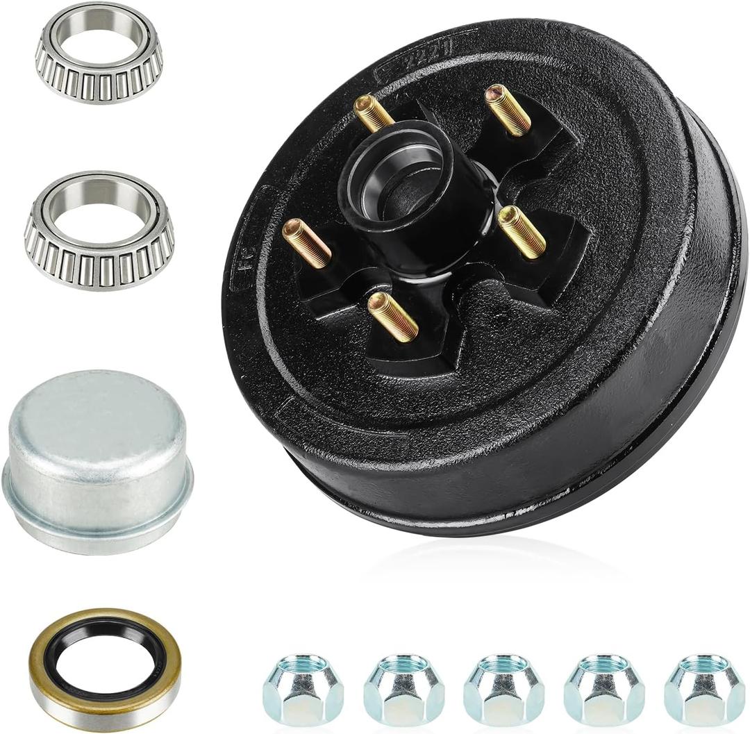 New 10" X 2-1/4" Trailer Brake Drum Kits 5 on 5" Bolt Pattern 1/2" Studs for Utility Boat Trailer 3500lbs Axle