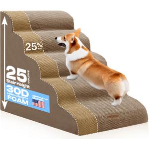 Extra Wide Dog Stairs for Large Dogs, 25" H Pet Steps for High Beds | CertiPUR-US,20"W High-density foam,5-Step fits beds up to 30"tall,for pets up to 80 lb,stable ramp for senior pets