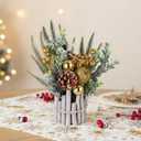 12 Inch Tabletop New Year Centerpiece Decor Artificial Christmas Tree with Pine Cone Berry Greenery Housewarming Gifts for Winter Indoor Fireplace Mantel Decor(Gold,1)