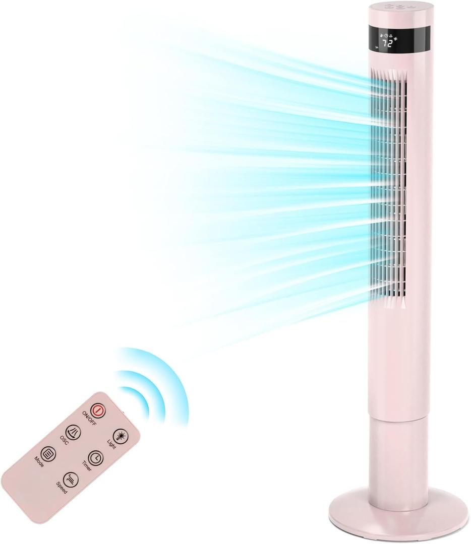 Antarctic Star Tower Fan Portable Floor Fans 85Oscillating Fan 43'' Quiet Cooling 12H Timer Remote Control Standing Bladeless Electric 3 Speeds Wind 3 Modes Bedroom Office(43 inch, Pink)