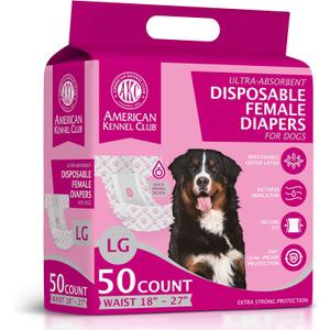 American Kennel Club Female Dog Wrap, Disposable Diapers with Wetness Indicator (L  Low Tail (1827 in), 50, Count)