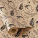 RUSPEPA Kraft Christmas Wrapping Paper Roll, Mini Roll, Vintage Black Forest Reindeer and Pinecone Design, Rustic Woodland Gift Wrap for Family, Friends, Christmas, Holiday, 17 Inches x 16.4 Feet