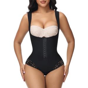 SHAPSHE Shapewear Bodysuit for Women Tummy Control Fajas Colombianas Waist Trainer Girdle Thong Open Bust Body Shaper (X-Small, Black)