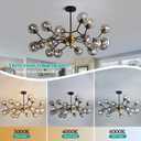 Hesoge 20 Light Extra Large Sputnik Chandelier Mid Century Modern Black and Gold Ceiling Light Fixture with Glass Globe Pendant Light Hanging for Dining Room Kitchen Living Room Foyer.