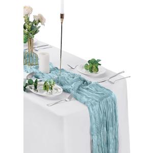 6 Pack Cheesecloth Table Runner 9ft,17 x 108 inch Gauze Table Runner Rustic Romantic Wedding Runner for Wedding Bridal Shower Fall Decoration,Light Blue