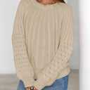 MEROKEETY Women's Fall Cable Knit Lantern Sleeve Chunky Pullover Sweater (Beige, L)