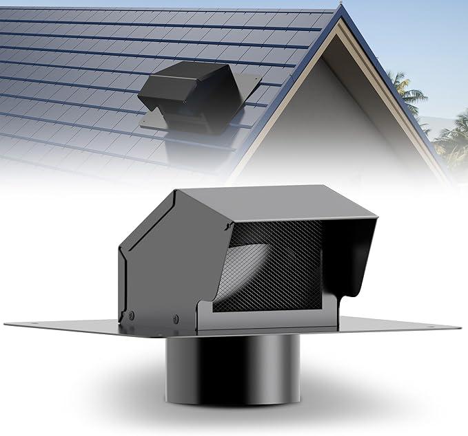 4in Roof Exhaust Vent Cap - Heavy Duty Steel Roof Vent Cap with Damper, Roof Dryer Vent for Bathroom, Kitchen, Attic, Removable Roof Vents Featuring High Airflow Ventilation System