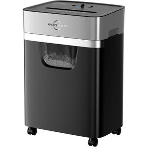 BONSEN 14-Sheet Paper Shredder for Home Office, Heavy Duty Cross Cut Shredder with 5.3 Gal Pullout Bin, Quiet Shredder for CDs/Credit Card/Staple, P-4 Security, Anti-Jam System (Large, Black and Silver)