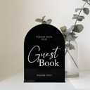 Guest Book With Stand - 5"x7" Black Arched Acrylic Wedding Sign and Base, 1/8" Thick | Modern Calligraphy Arch TableTop for Wedding Reception & Event Party Table