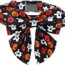 Maca Bates Halloween Dog Collar Spooky Ghost Dogs Collars with Bow Black and White Puppy Colar with Bowtie Adjustable Birthday Gift for XS Small Medium Large XL Girls Boys Male Female Dogs Pet