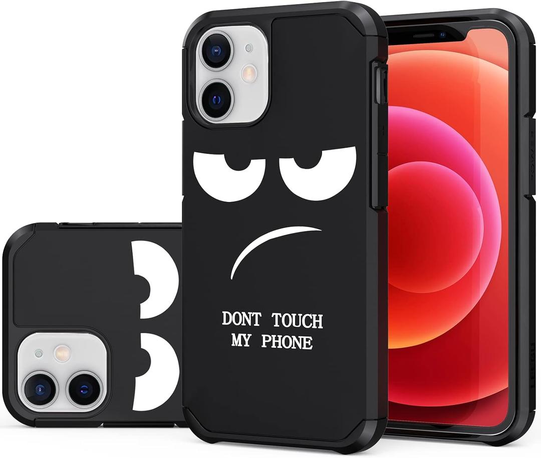 for iPhone 12 Mini / 13 Mini Case, Cute [Don't Touch My Phone] Shockproof Dual Layer Protective Silicone Plastic Cover for Girls Women Boys Men Phone Case (iPhone 12 Mini/13 Mini 5.4-inch)