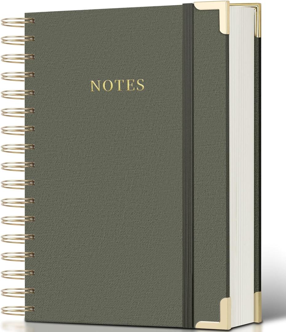 ALKALO Spiral Notebook Journal, 328 Pages Linen Hardcover College Ruled Notebook, Lined Thick Journals for Women Men, A5 Thick Spiral Journal for Writing, 100GSM Paper, Cute Notebooks for Work School