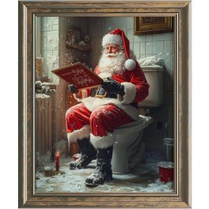 Santa Sitting on Toilet Funny Bathroom Art Print Christmas Wall Art Toilet Humor Decor Cottage-core Art Print Funny Bathroom Decor (8x10 inch Print Unframed)