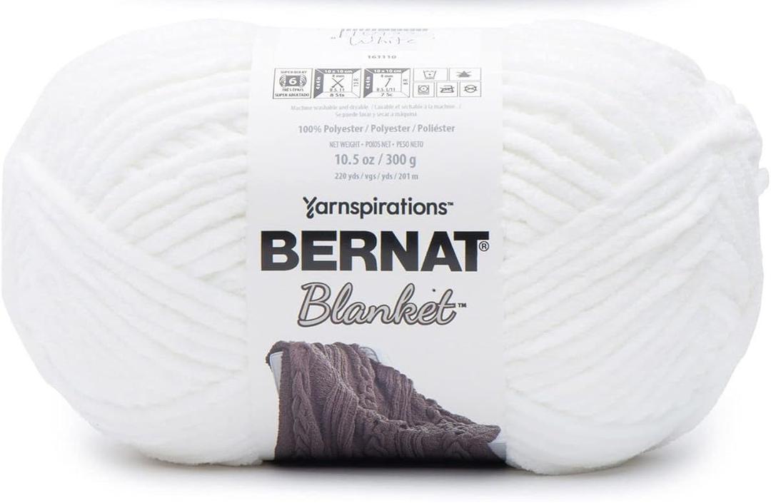Bernat Blanket White Yarn - 1 Pack of 10.5oz/300g - Polyester - 6 Super Bulky - 220 Yards - Knitting/Crochet