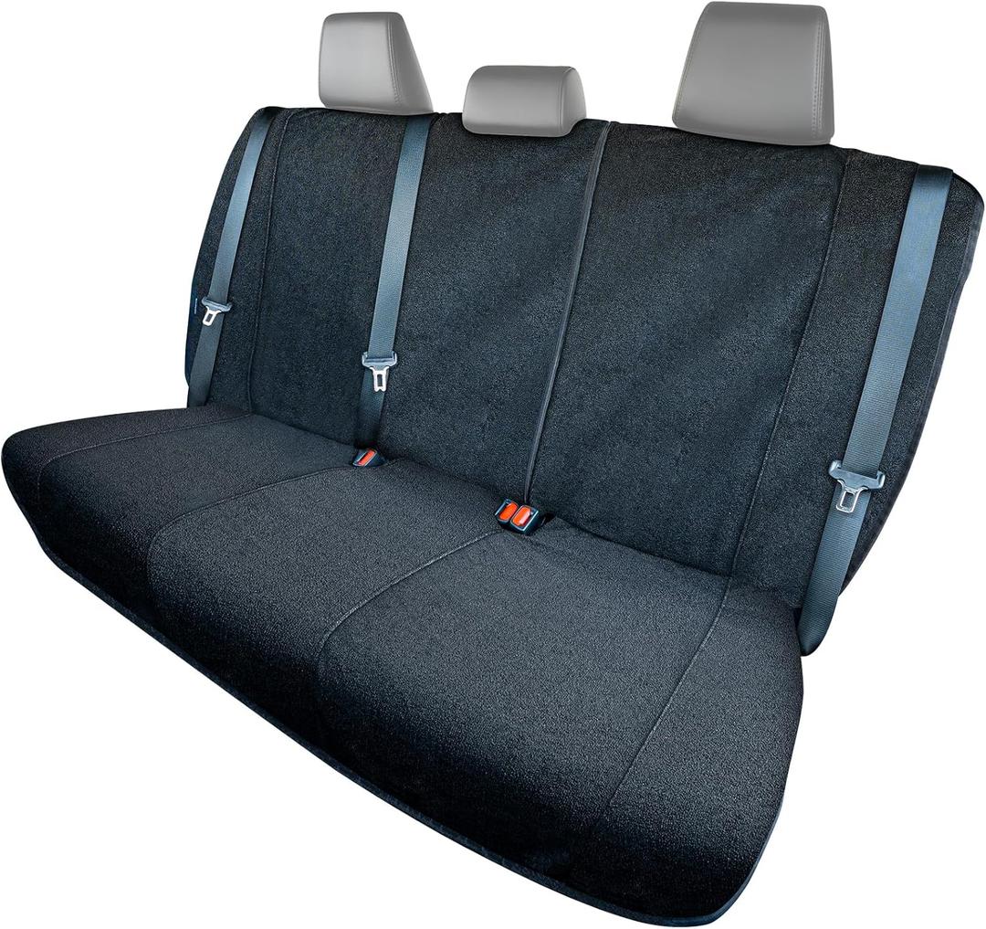 Season Guard Back Seat Towel Seat Cover for Cars; Great for After Gym Workouts, Dogs, and Outdoor Activities; Universal Fit for Cars SUVs Vans Trucks Rear Seats, EZ fit, Non Slip Grip, Black