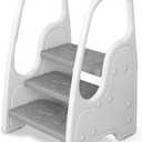 Toddler Step Stool for Bathroom Sink,Adjustable 3 Step Stool for Kids,Kitchen Standing Tower,Children Learning Helper Stool with Safety Handles and Non-Slip Pads,Grey