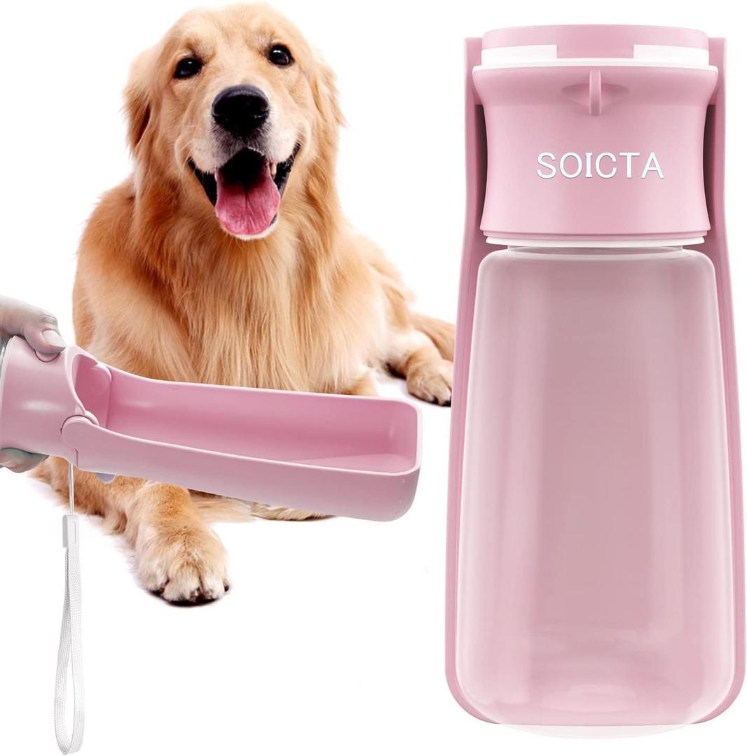 Portable Dog Small Animals Water Bottle for Walking 19 OZ or 12 OZ Pet Water Bottles for Puppy Medium Large Dogs Little Animals Water Dispenser Dog Small Animals Water Bowl (Pink)