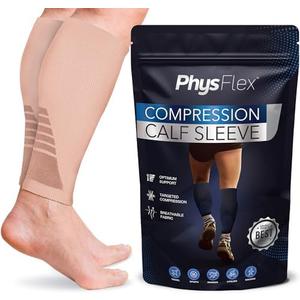 Calf Compression Sleeves for Men and Women - (1 Pair) Footless Compression Socks Support for Varicose Vein, Nursing, Pregnancy, Running - PhysFlex Leg Sleeve Brace for Shin Splints, Pain Relief Medium