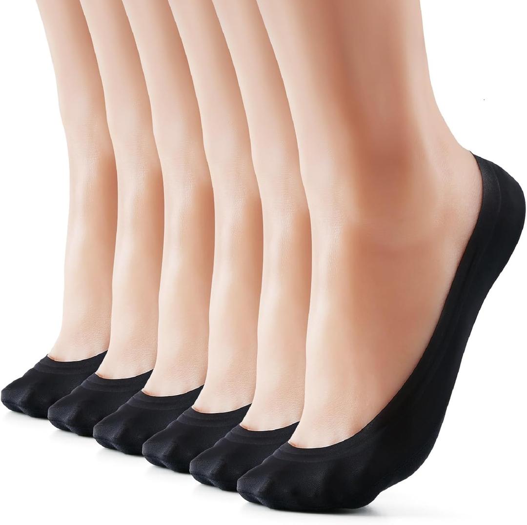 3-9 Pairs No Show Socks Women Nylon Ultra Low Cut Non-Slip Thin Liner Socks Invisible Hidden Socks for Flats (6-8, 6 Pairs Black)