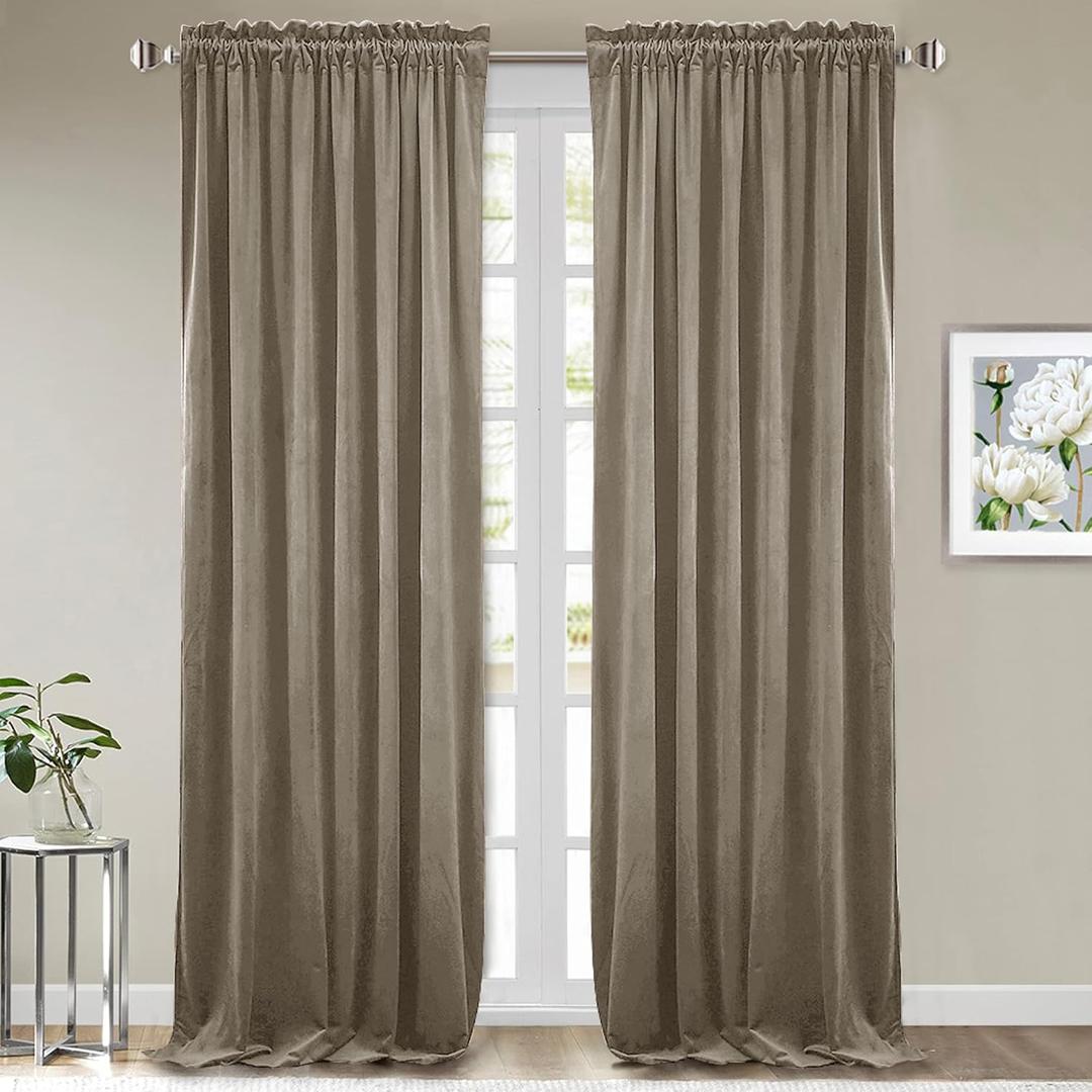 StangH Camel Beige Velvet Curtains - Elegant Home Decor Extra Long Room Darkening Curtain Panels for Bedroom Privacy Room Divider Drapes for Loft/Apartment, W52 x L108, 2 Panels