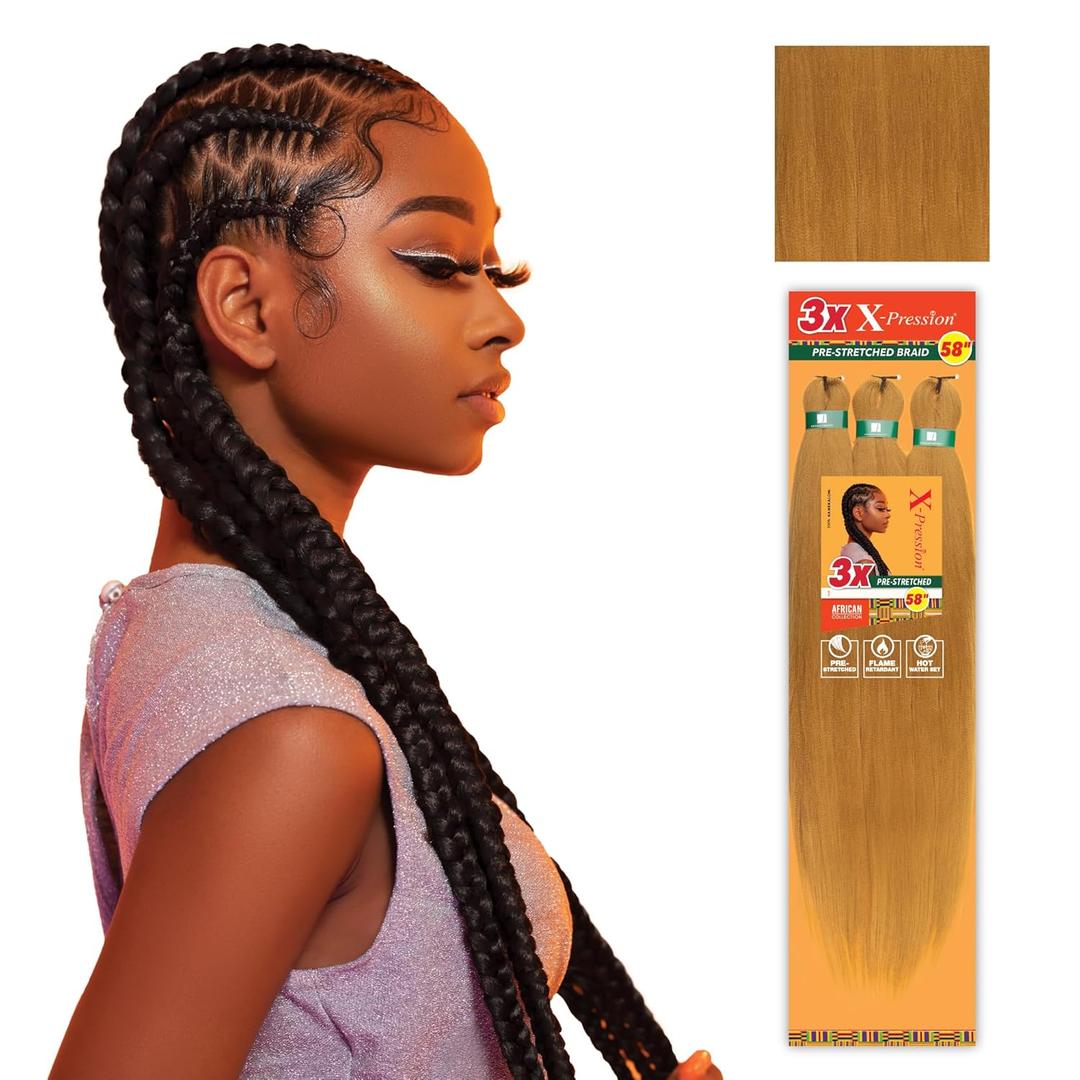 Sensationnel X-pression prestretched braiding hair - 3x braid 58 inch all kanekalon flame retardant synthetic braid for box braids and twists (3 pack, 27 HONEYBLONDE)