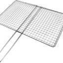 Happyyami Stainless Steel Fish Grill Basket with Handle for Outdoor Camping Bbq Portable Vegetable and Meat Grilling Rack for Patio and Picnic Use Foldable Grill Mesh 17X15 Inches
