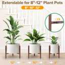 Plant Stand Indoor Adjustable, Metal Modern Indoor Plant Stand, Heavy Duty Plant Stands Outdoor Corner, Stable Plant Holder, Fits 8 to 12 Inches Pots, Black, 1 Pack, Walnut Wood-Grain