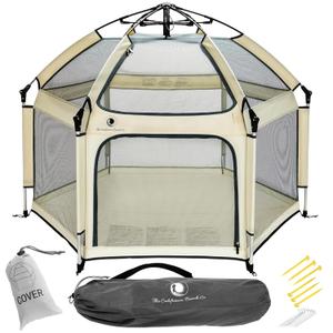 POP 'N GO PLAYPEN - Indoor & Outdoor Baby Playpen for Babies and Toddlers - Baby Beach Tent, Foldable, Portable W/Canopy, Travel Bag, & Mosquito Net - Pop Up Pack and Play Tent (Warm Ivory)