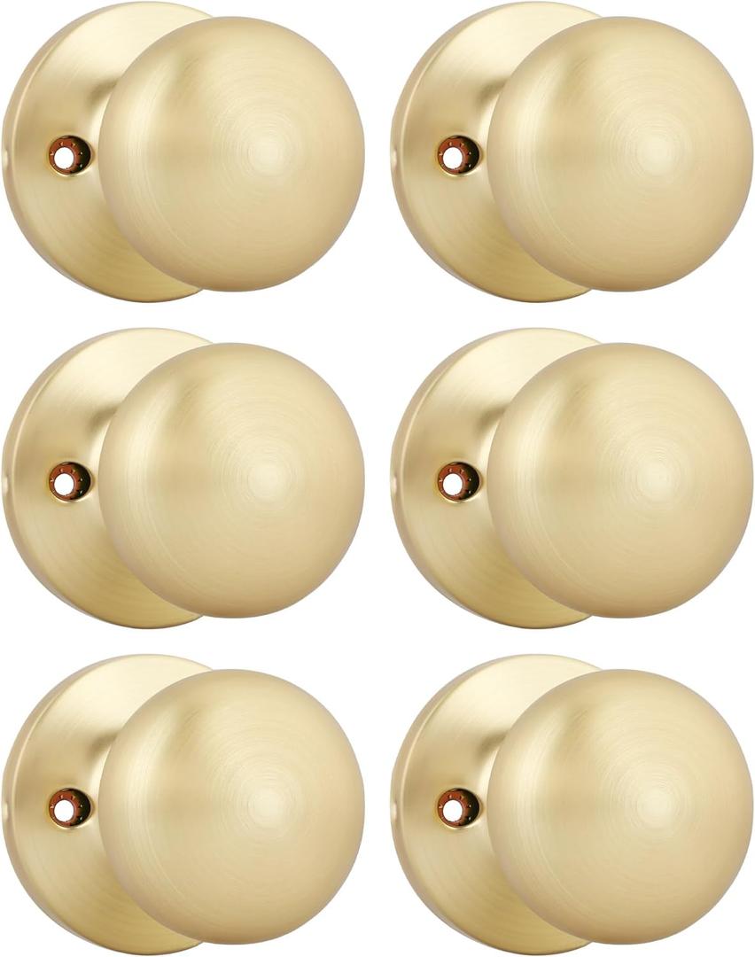 goldenwarm Gold Closet Door Knobs, Handle Function Non-Locking Dummy Door Knob, Brushed Gold Individual Dummy Door Knob Single Side for Closets, French Double Doors, and Pantry(6 Pieces)