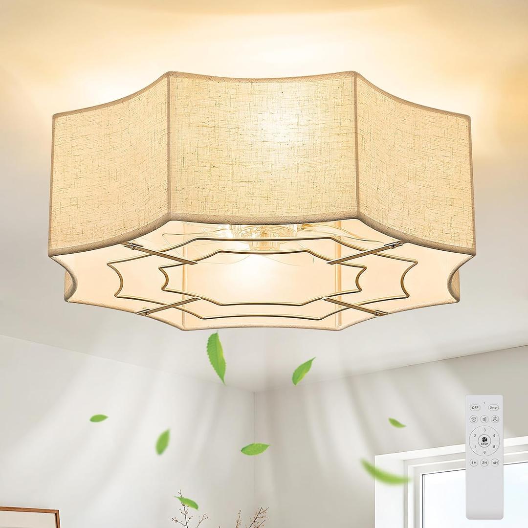 Epinl 20" Boho Ceiling Fan with Lights, Low Profile Flush Mount for Bedroom, Large