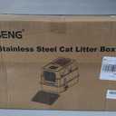 Stainless Steel Litter Box with Lid, High Sided Enclosed Metal Litter Box for Big Cats, Easy Cleaning Anti-Urine Leakage, Non-Sticky Cat Box, Front Entry Top Exit KittyBox, Includes Mat & Scoop