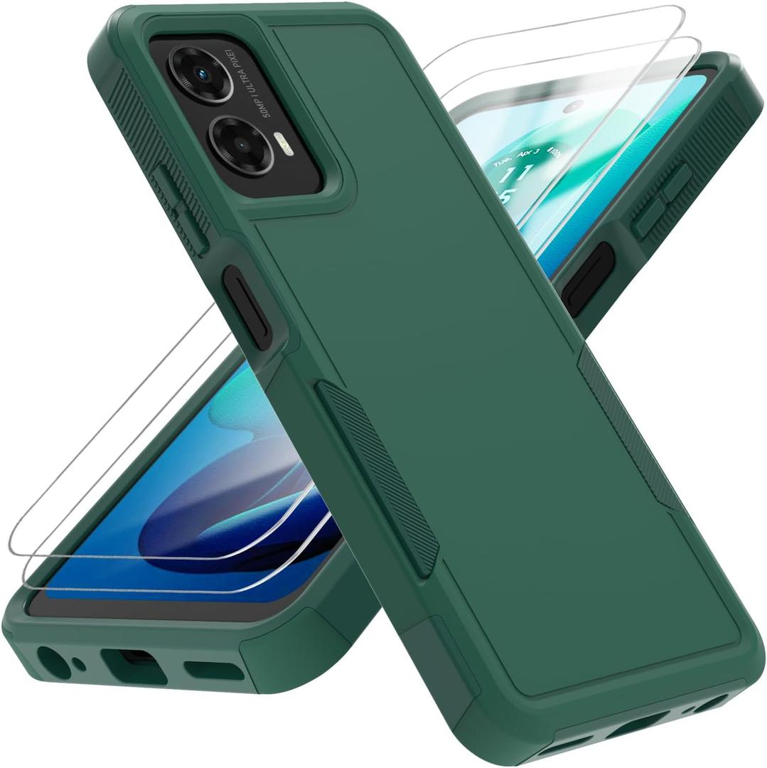Compatible with Moto G 5G 2024/Moto G 2024 Case with HD Screen Protector Heavy Duty Rugged Full-Body Shockproof Protection (Dark Green)