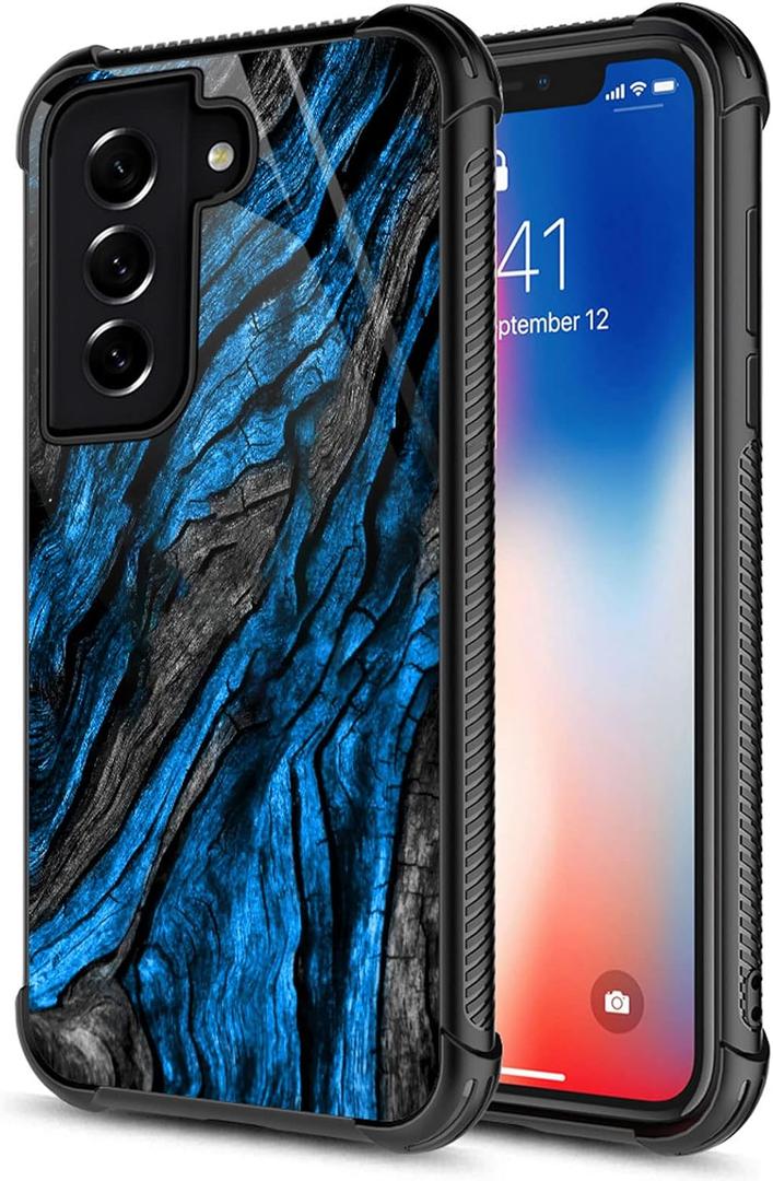 CARLOCA Compatible with Samsung Galaxy S22 Case,Navy Blue Camo Wood Grain Samsung Galaxy S22 Cases Graphic Design Shockproof Anti-Scratch Drop Protection Case for Samsung Galaxy S22