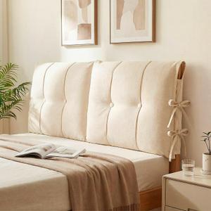 Tegeme Headboard Cover with Tie Straps Full-Cover Large Thicken Bed Headboard Pillow for King Queen Full Size Beds Metal Frame Wooden Bed (Cream White,Queen)