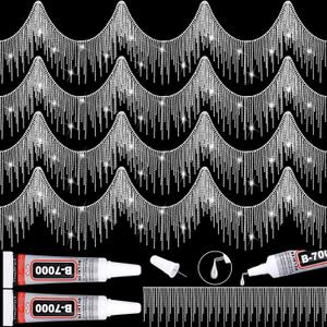 Tetutor 2 Yard Rhinestone Fringe with B7000 Glue Multipurpose Adhesive, Sparkle Rhinestone Trim Fringe Belt Rhinestones Fringe Trim, Sliver Diamond Fringes RhinestonesTassel Chain for Jeans