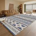 RUGSURE Washable Area Rugs 9' x 12' - 1/6 Thick - Moroccan-Inspired -Stain & Water Resistant Non-Slip - Resistant Rug for Living Room, Bedroom, Nursery, Pet & Child Friendly (Blue and Brown)