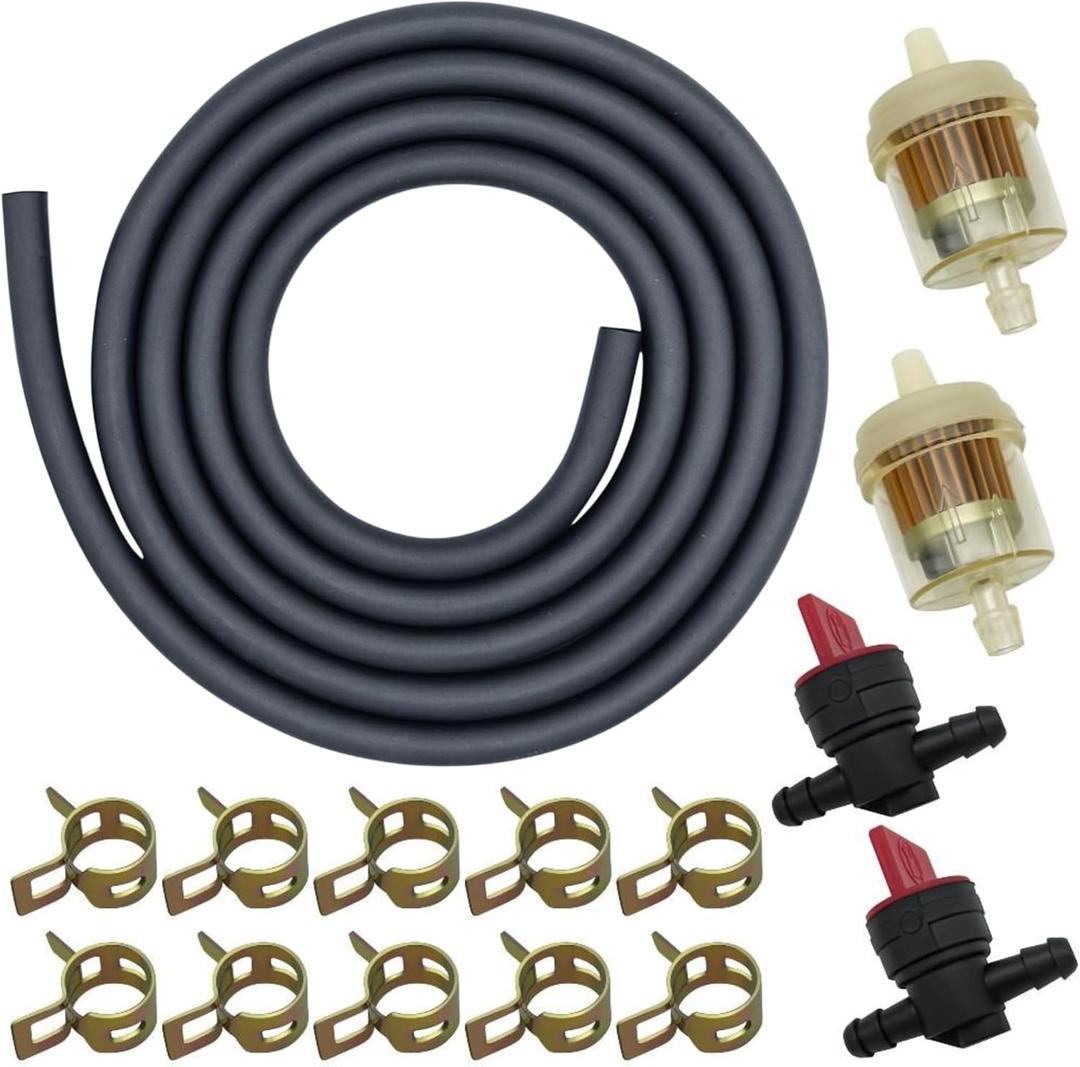STRONGTHIUM 1/4 in Gas Fuel Line Hose with Clamps Valve & Filters Kit Compatible with Briggs & Stratton Craftsman MTD Kawasaki Kohler Small Engines Generator Powersports Rubber 6.6FT