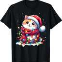 Funny Santa Cat Tangled Up in Christmas Lights Holiday Xmas Men Women Kids T-Shirt