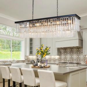 Large Rectangular Dining Room Chandelier for Extra-Long Tables, 55'' Linear Light Fixture with 21 Lights, Not for Kitchen Island or Small Dining Rooms (Black)