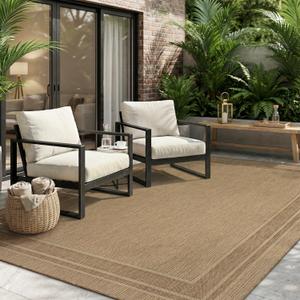 MontVoo-Outdoor Rug-Patio Rug 5x7 ft Polypropylene Indoor Outdoor Rugs Outdoor Carpet for Patio Deck Balcony Porch, Textured Weave, Durable for High Traffic, Fade-Resistant, Modern Neutral Brown